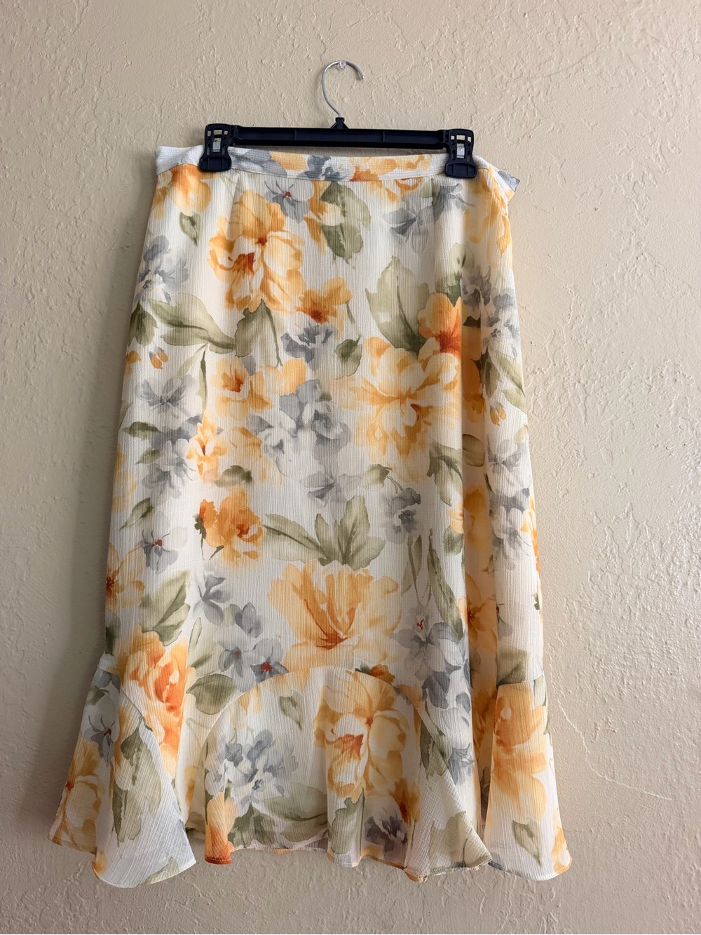 Alfred Dunner Yellow and Gray Floral Midi Skirt
